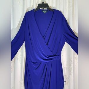 Ralph Lauren Cobalt Blue Long Sleeve Faux-Wrap Dress